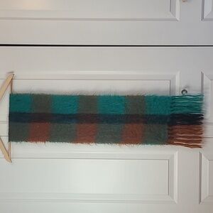 Made in England for Wyman’s Mohair Plaid Fringe Colorful Scarf Brown Teal